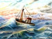 Chalutier dans la tempête